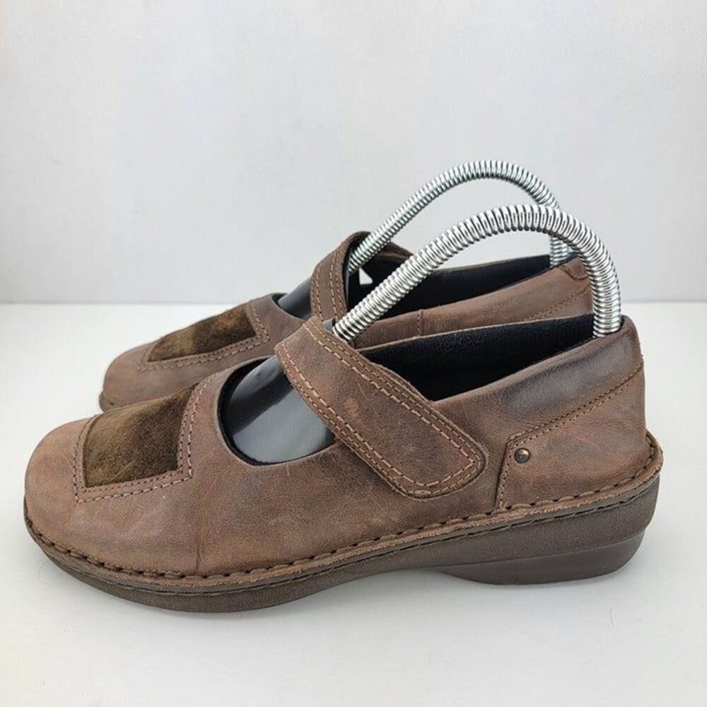 NAOT Womens Size 6 Brown Leather Mary Jane Hook Loop Flat Walking Shoes